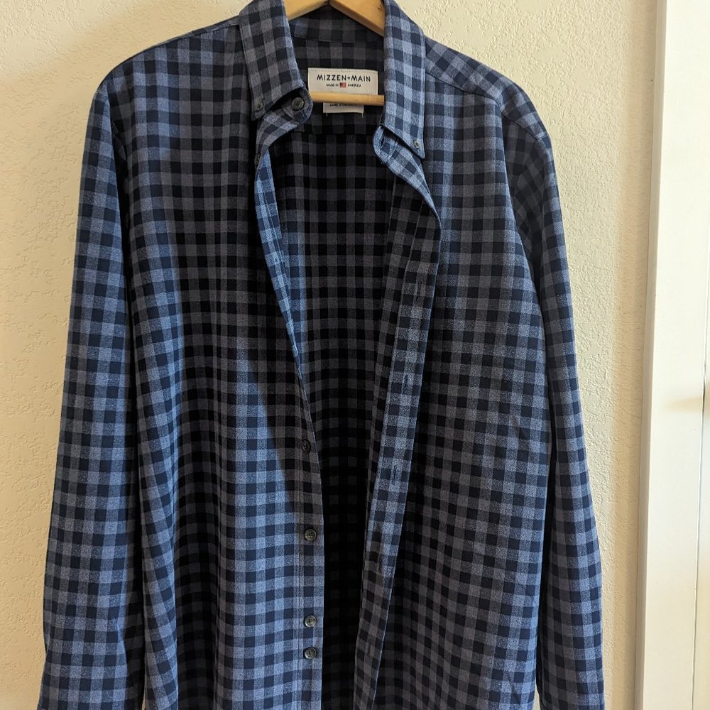 Mizzen+Main Standard Fit City Flannel Performance Shirt Large Blue Gray Check
